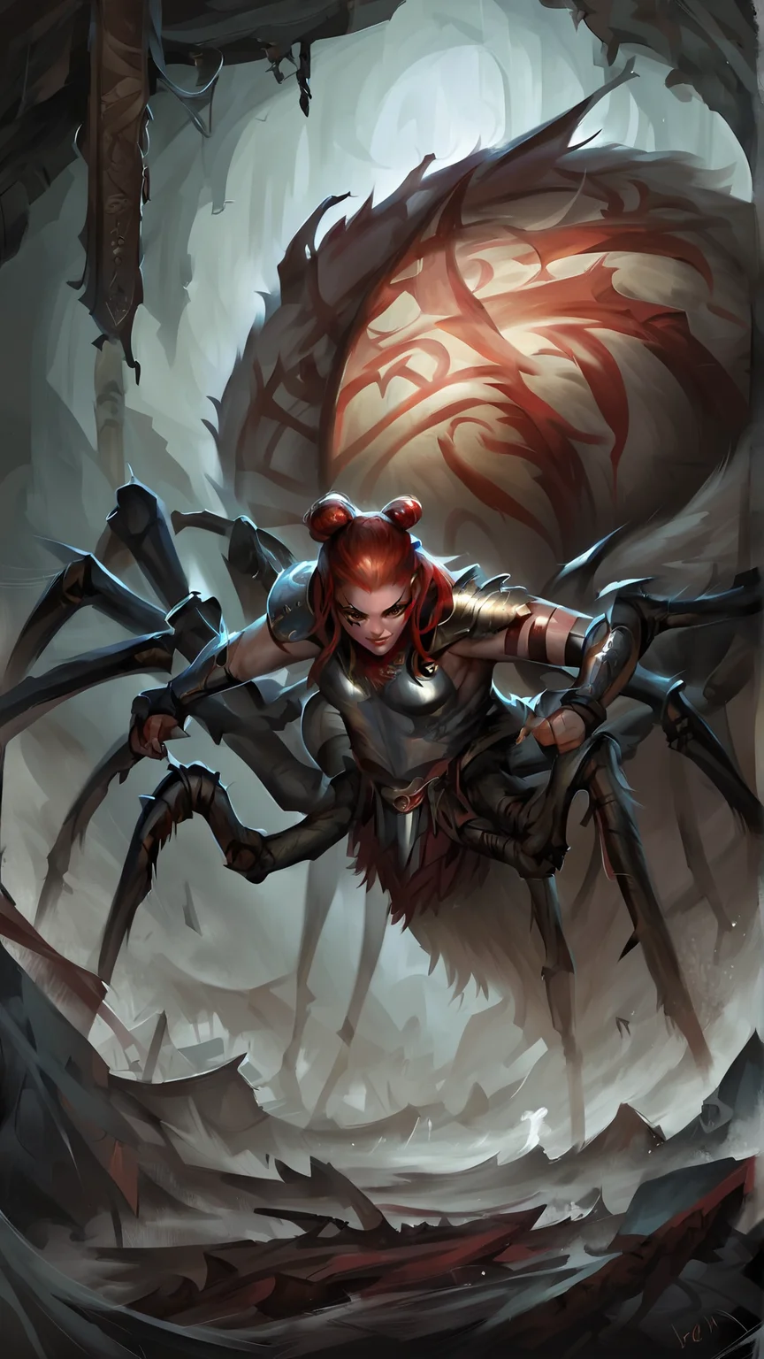 <lora:4r4chn1dPony:0.65>, score_9, score_8_up, score_7_up, score_6_up, score_5_up, score_4_up, closeup of 4r4chn1d, fantasy concept art, digital art, oil painting, realistic, detailed face, solo, arachnid, creature desktop wallpaper, official_wallpaper, atmospheric, warrior, (angry:0.6), combat stance, holding a weapon, burgundy hair, Viking skin, Messy Bun, in location enchanted garden, (Masterpiece:1.3) (best quality:1.2) (high quality:1.1)