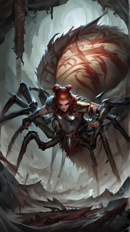 <lora:4r4chn1dPony:0.65>, score_9, score_8_up, score_7_up, score_6_up, score_5_up, score_4_up, closeup of 4r4chn1d, fantasy concept art, digital art, oil painting, realistic, detailed face, solo, arachnid, creature desktop wallpaper, official_wallpaper, atmospheric, warrior, (angry:0.6), combat stance, holding a weapon, burgundy hair, Viking skin, Messy Bun, in location enchanted garden, (Masterpiece:1.3) (best quality:1.2) (high quality:1.1)