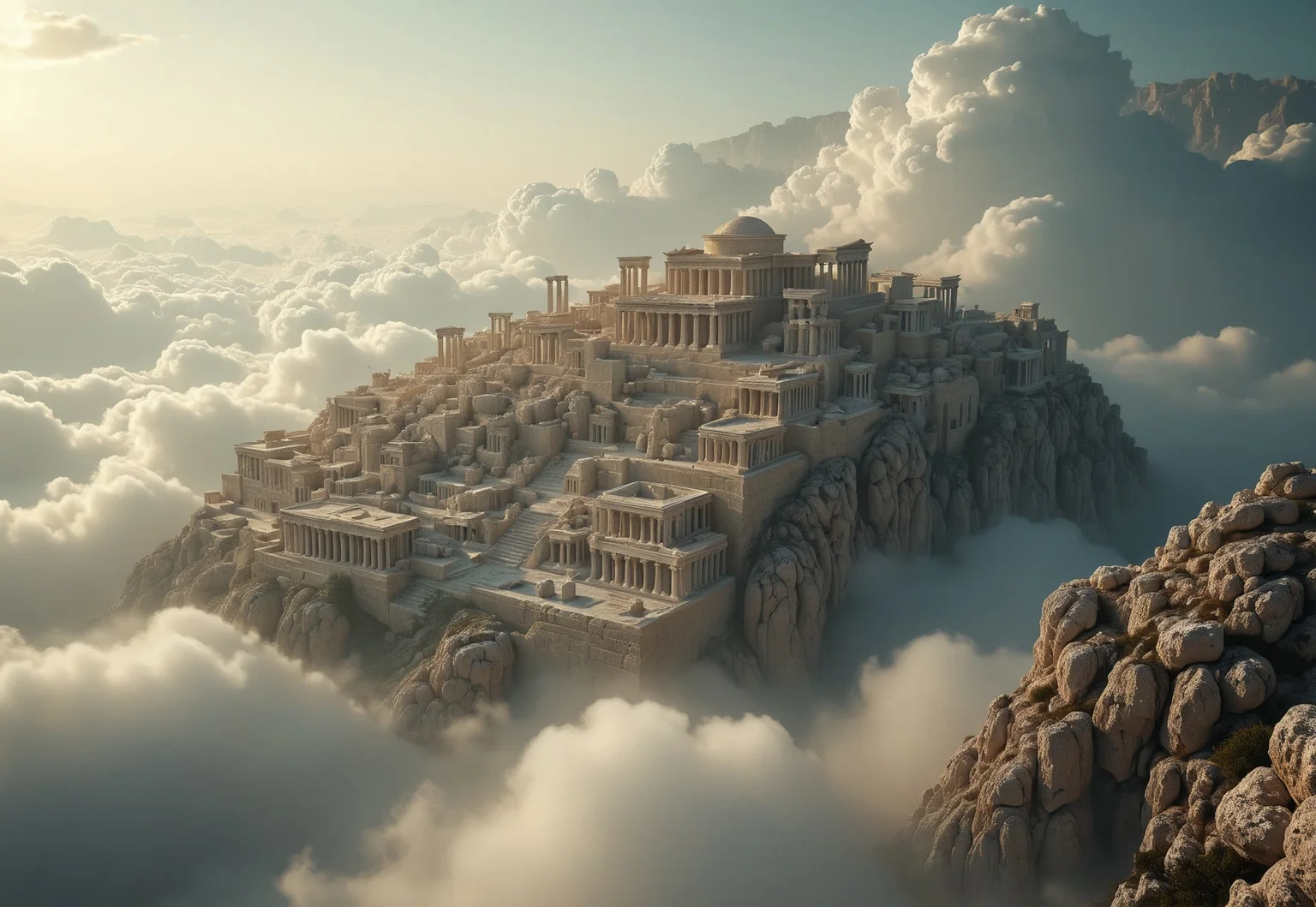 the most realistic, photorealistic photo ever taken [(an ancient greek mythological city:1.5) in the clouds,a dream world shifting landscapes,  Captured with a Hasselblad X2D 100C and an 80mm f/1.9 lens, hyper-realistic textures, soft studio lighting, elegant shadows, incredible realism,  ultra-detailed textures, perfect lighting],