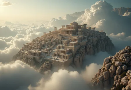 the most realistic, photorealistic photo ever taken [(an ancient greek mythological city:1.5) in the clouds,a dream world shifting landscapes,  Captured with a Hasselblad X2D 100C and an 80mm f/1.9 lens, hyper-realistic textures, soft studio lighting, elegant shadows, incredible realism,  ultra-detailed textures, perfect lighting],