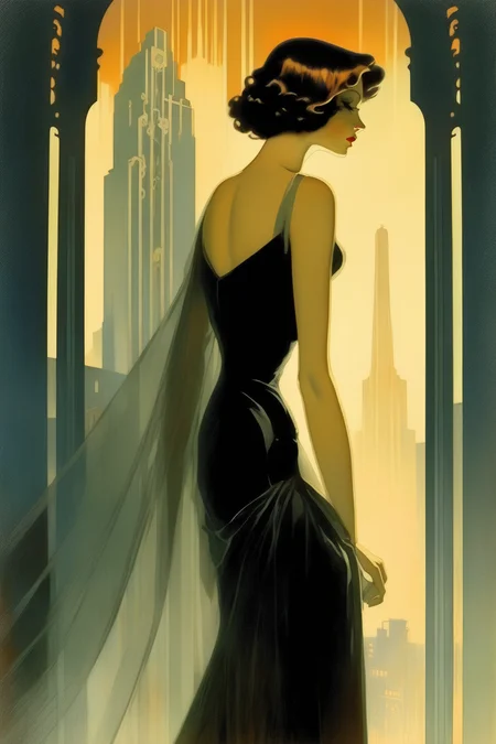 <lora:Luc Schuiten Style:1>Luc Schuiten Style - the beauty behind the veil, sheer, silhouette, forlorn amongst the dystopia now, art deco moderne, beauties, sorrows and class, full body, Girl, woman, romance overlooked, lost daydream