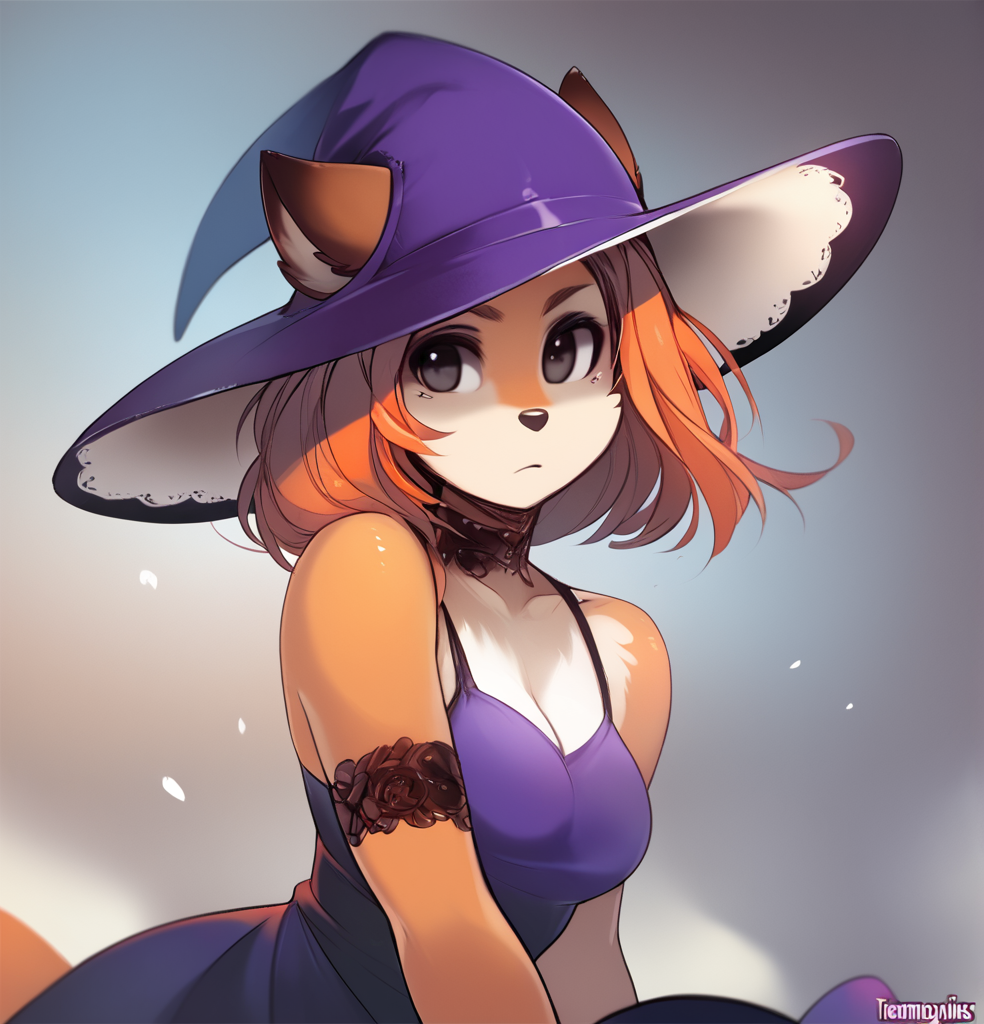 score_9,score_8_up,score_7_up,score_6_up,score_7_up,score_8_up,zPDXL3,misswitch,female,orange fur,<lora:MissWitch_Pony-000001:0.8>,dress,hands,art by Tsampikos,purple hat,black eyes,, <lora:PDXL_artist_tags_v2_big:1>