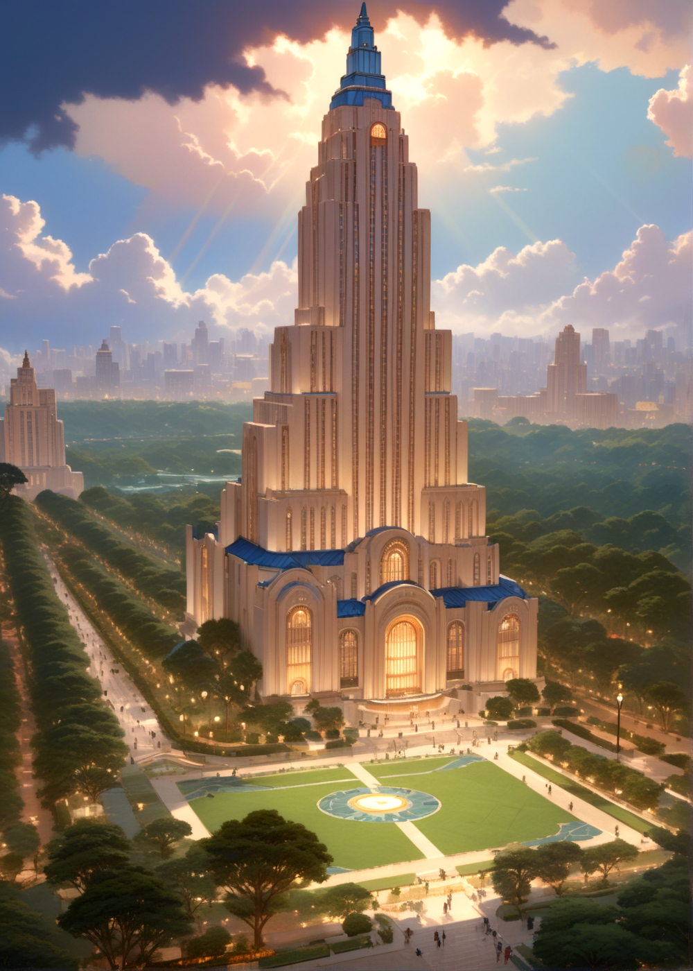 score_9, score_8_up, score_7_up,
<lora:Art_Deco_(Architecture)_(SDXL)_(AD):1> Art Deco, scenery, architecture, monumental architecture,  building, city, cityscape, 
8K, In'ei, chiaroscuro, rim lighting, perfect depth of field shot, beautiful, subsurface scattering, idealized city, wide beautiful boulevards, busy city center, parks and manicured lawn areas, large parks, plazas, detailed fluffy anime clouds, skyscrapers, made out of limestone, art deco windows, photographic realism, soft lighting, soft shading,  art by Thomas Kinkade, 
BREAK zPDXL, zPDXLxxx,  <lora:wowifierXL:0.2> art by mooncryptowow <lora:sdxl_lightning_8step_lora:0.4> <lora:detailed_notrigger:0.5>