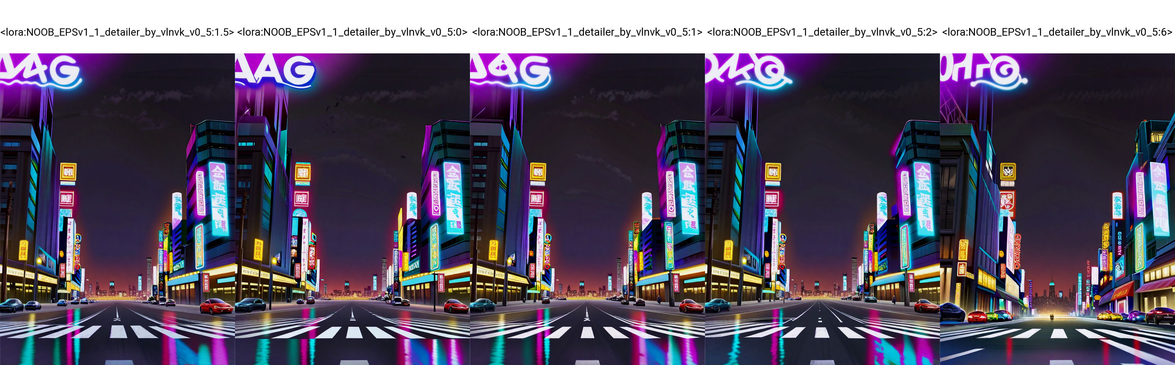 cityscape, cyberpunk, street, cars, neon palette, dark, dark theme, darkness, neon lights, 
rei_(sanbonzakura),Torino aqua,(tomozero:0.9),binggong asylum,ask_(askzy), ebifly, mitsu \(mitsu art\), 
masterpiece,best quality,amazing quality,very aesthetic,absurdres,newest, incredibly absurdres,  cinematic,  anime screenshot, crisp, sharp, 
 <lora:NOOB_EPSv1_1_detailer_by_vlnvk_v0_5:1.5>