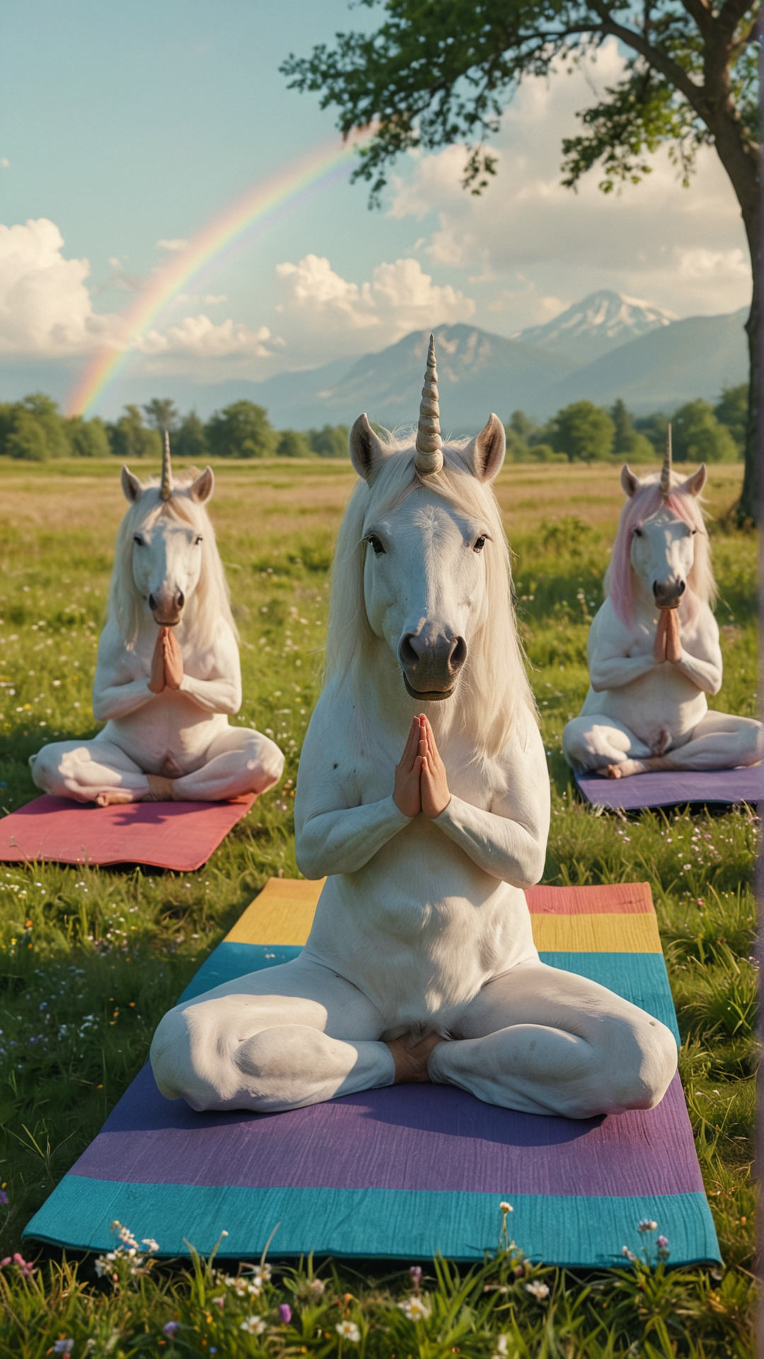 A group of unicorns practicing yoga in a serene meadow, with rainbow-colored mats and peaceful expressions. 
absurdres, 8K, UHD, 
many details, extreme detailed, full of details,
Wide range of colors, high Dynamic
<lora:add-detail-xl:1>
<lora:WildcardX-XL-Detail-Enhancer:1>
<lora:MJ52:0.175>
<lora:CinematicStyle_v1:0.42>
OverallDetailXL