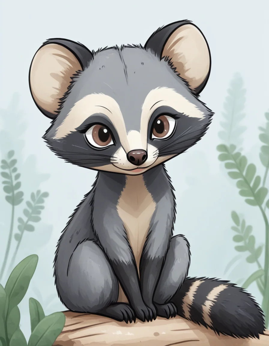 masked palm civet <lora:novuschroma57 style_detail:1> novuschroma57 style cartoon