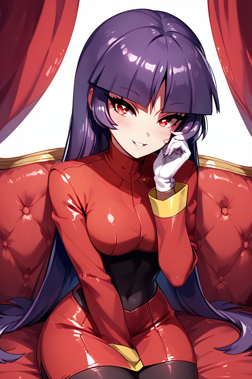score_9, score_8_up, score_8, big breasts, (curvy), cute, eyelashes,       BREAK, , ,,,   zzSabrina, red eyes, long hair, blunt bangs, sabrina (pokemon), purple hair, pantyhose, black hair, long sleeves, red skirt,  white gloves, black bodysuit, leaning forward, head tilt, blush, <lora:Sabrina_Pokemon_PDXL:0.8>, ,,, , BREAK, ,,, smile, looking at viewer, blush, blurry, couch, sitting, ,,, shiny skin, <lora:ProAnime_PDXL_v1:0.7>, ,,, embedding:zPDXL, Expressiveh, <lora:SDXLFaeTastic2400:0.5>, <lora:Expressive_H-000001:0.4>,