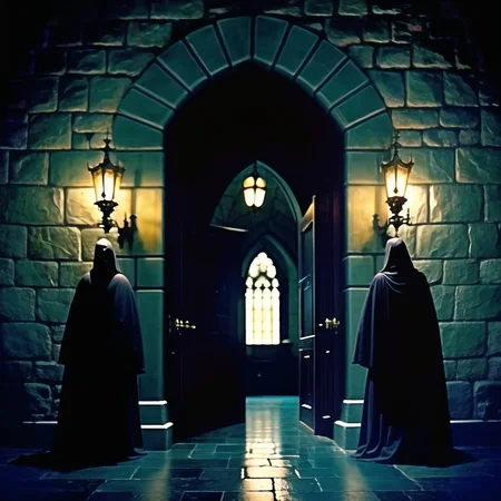 dark knights guarding dark creepy deadly castle (dungeon:1.2) interior hall stone walls gothic arches
(award winning:1.2) (analog film:1.3) (movie) (photorealistic) (bluray movie still) (cinematic lighting) (sharp focus) (80sDarkFantasySD15b:1.0)
