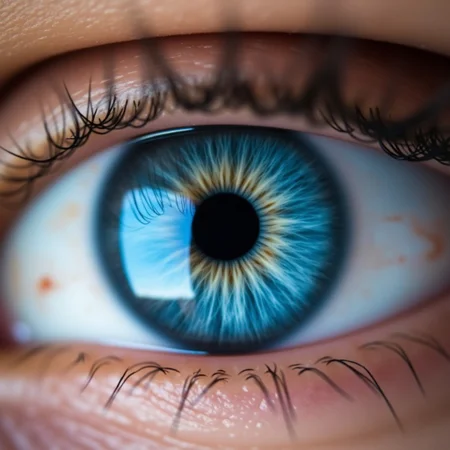 eye focus, close-up, solo, eyelashes, realistic, looking at viewer, reflection, blue eyes, eye focus, close-up, solo, eyelashes, realistic, looking at viewer, reflection, blue eyes
This is a high-resolution photograph of a human eye, focusing on the eye's details. The image captures the eye in a close-up, macro view, revealing intricate details. The eye is a bright blue, with a gradient effect from the darker blue of the iris to the lighter blue of the sclera. The pupil is black and round, taking up a significant portion of the iris.
This is a high-resolution photograph of a close-up of a human eye. The image captures the intricate details of the eye, focusing on the iris, pupil, and sclera. The eye is a striking blue, with a gradient effect from the darker blue at the edge of the iris to a lighter blue towards the center. The pupil is a small, black circle in the center of the iris.
