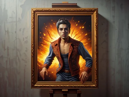 <lora:XenoTALES-OutOfScreen:1> XD-Scene,
OutOfScreen,
man,
(oil painting), leaning, 60s style, (fiery explosion:0.8),