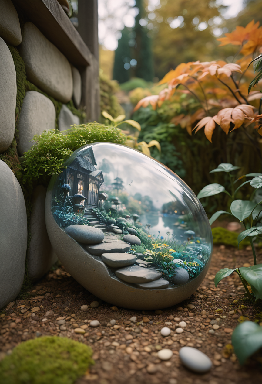 by Emil Melmoth, Marc simonetti and Makoto Shinkai, pebble art, wall Graffiti of a Doubtful Ghastly (22yo:1.2) , fall garden, shallow depth of field, F/5, Ambrotype, ethereal magical atmosphere, UHD