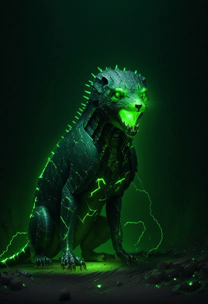 Necron, electricity, green glow, green theme, exotic animal,