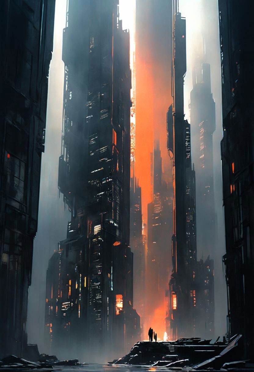 chdmchlwrd, Dark art, Large hall in skyscraper, huge reflecting Window to the ceiling, Rear View, Grey DARK color palette, Point of old orange in the far, 80s DARK dystopian Blade Runner Flair, Lowlight dark Pastel Tone, very Detailed, awesome Quality, reflecting, luminescent, translucent, Ethereal, Aura, Busty naked Motoko Kusanagi, See through dress, Body Silhouette, rainy dystopian Megacity through Window, overslept, shy questioning Look from below, underboob, puffy nipples, giga_busty, Wooly corduroy skirt, high wool stockings, very detailed, uhd, masterpiece, White smoke, light beams through smoke,