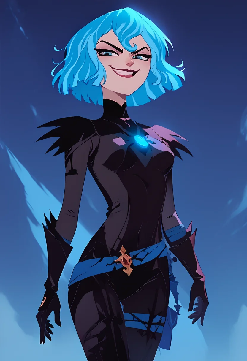 score_9, score_8_up, score_7_up,score_6_up, source_anime,g4n1m3, <lora:g4n1m3XLP:1>
BREAK
cassandra, 1girl, blue hair,black bodysuit, short hair,standing, smirk, <lora:cassandra-07:0.8>