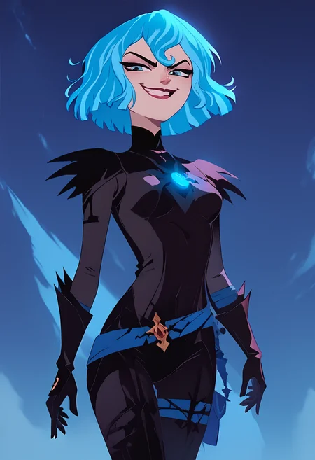 score_9, score_8_up, score_7_up,score_6_up, source_anime,g4n1m3, <lora:g4n1m3XLP:1>
BREAK
cassandra, 1girl, blue hair,black bodysuit, short hair,standing, smirk, <lora:cassandra-07:0.8>