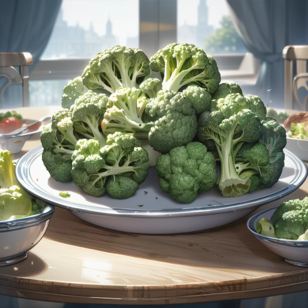 score_9, score_8_up, score_7_up, source_anime, masterpiece, best quality, perfect anatomy , very aesthetic , absurdres ,
boiled broccoli on dish, table, 
rating_safe, [rating_safe, rating_questionable, rating_explicit:100],  <lora:broccoli_3x3x3_sdxl:1>,