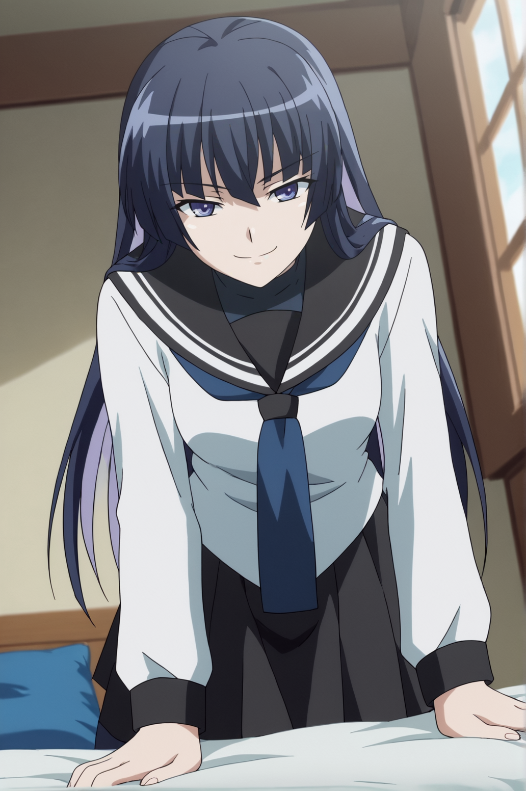 score_9, score_8_up, score_7_up,anime_source, source_anime, best background, detailed background, anime screencap,  Shizuku, 1girl, multicolored hair, blue neckerchief, pantyhose, school uniform, skirt, serafuku, solo, horny, naughty face, seductive body, doggystyle, dynamic angle, dynamic camera, indoors, bed, <lora:JN_Shizuku_Sango:0.8>