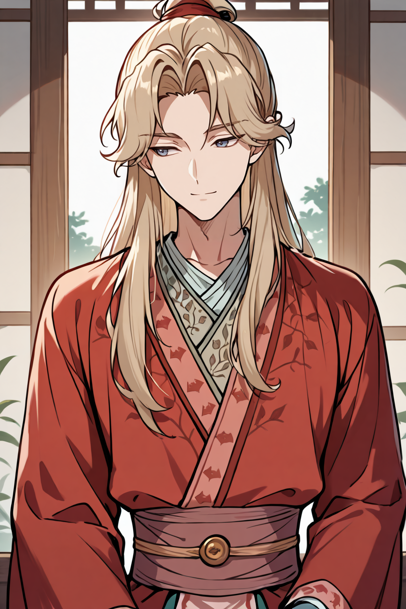 masterpiece, best quality,  (1boy:1.2), solo, bishounen
 <lora:KitsuneHanfuIllustriousV1:1> kitsunehanfu, red hanfu