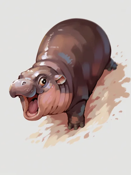 score_9, score_8_up, score_7_up, score_6_up, score_5_up, <lora:Moo_DengXLP:1> no humans, moo deng, hippo, open mouth, animal focus, white background,
