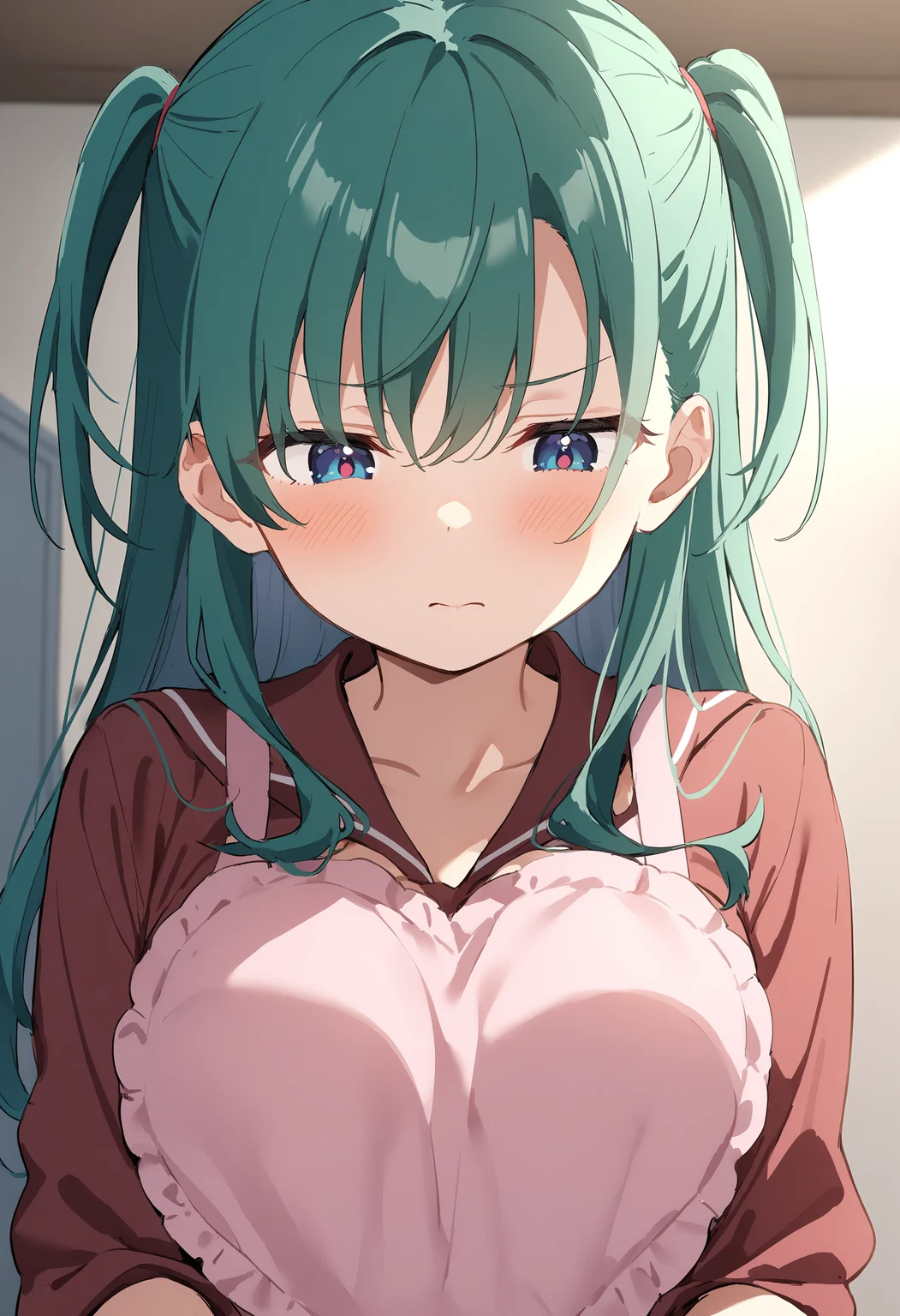 1girl,sincos, ningen mame, toosaka asagi,solo,medium breasts,school uniform,
heart apron,apron, frills, frilled apron, <lora:heartapron_XL_v1:0.6>
ceiling, portrait, looking down, green hair, black eyes,badmood, in locker room, closed mouth, two side up hair,,
best quality, very aesthetic, absurdres