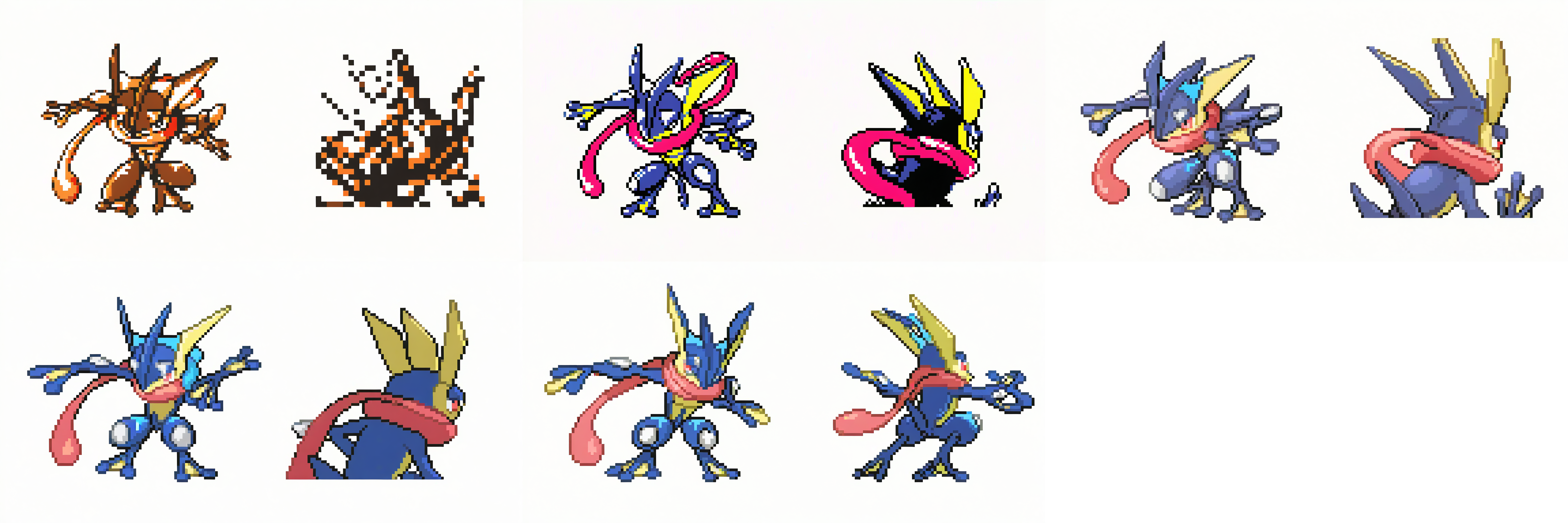 __gen__, greninja, Two pixel art illustrations of a pokemon, one waving and the other standing upright
 <lora:pkspbf_nb_v1:1>
<lora:Hyper-SDXL-8steps-lora_825548:.4> <lora:sdxl_lightning_2step_lora_315545:.3> <lora:sd_xl_turbo_lora_v1:.3>