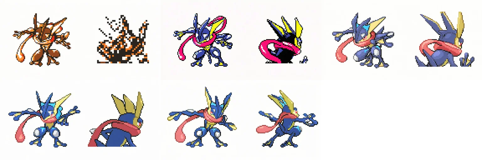 __gen__, greninja, Two pixel art illustrations of a pokemon, one waving and the other standing upright
 <lora:pkspbf_nb_v1:1>
<lora:Hyper-SDXL-8steps-lora_825548:.4> <lora:sdxl_lightning_2step_lora_315545:.3> <lora:sd_xl_turbo_lora_v1:.3>