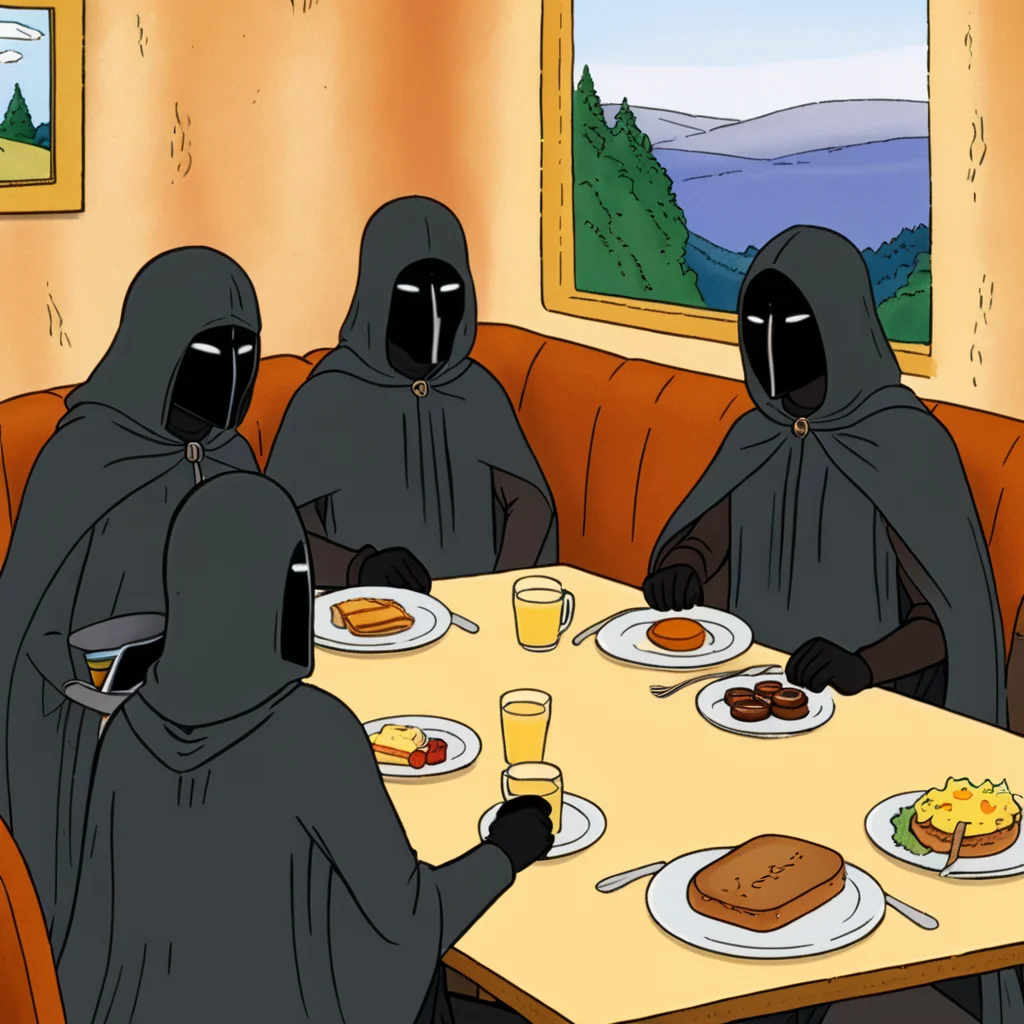 cartoon of The Ringwraiths (The Lord of the Rings) having brunch
(in kingofthehill style:1.5)
<lora:xl_more_art-full_v1:0.5> <lora:add-detail-xl:0.45> <lora:kingofthehillstyleXL_v.10.1:0.8>
