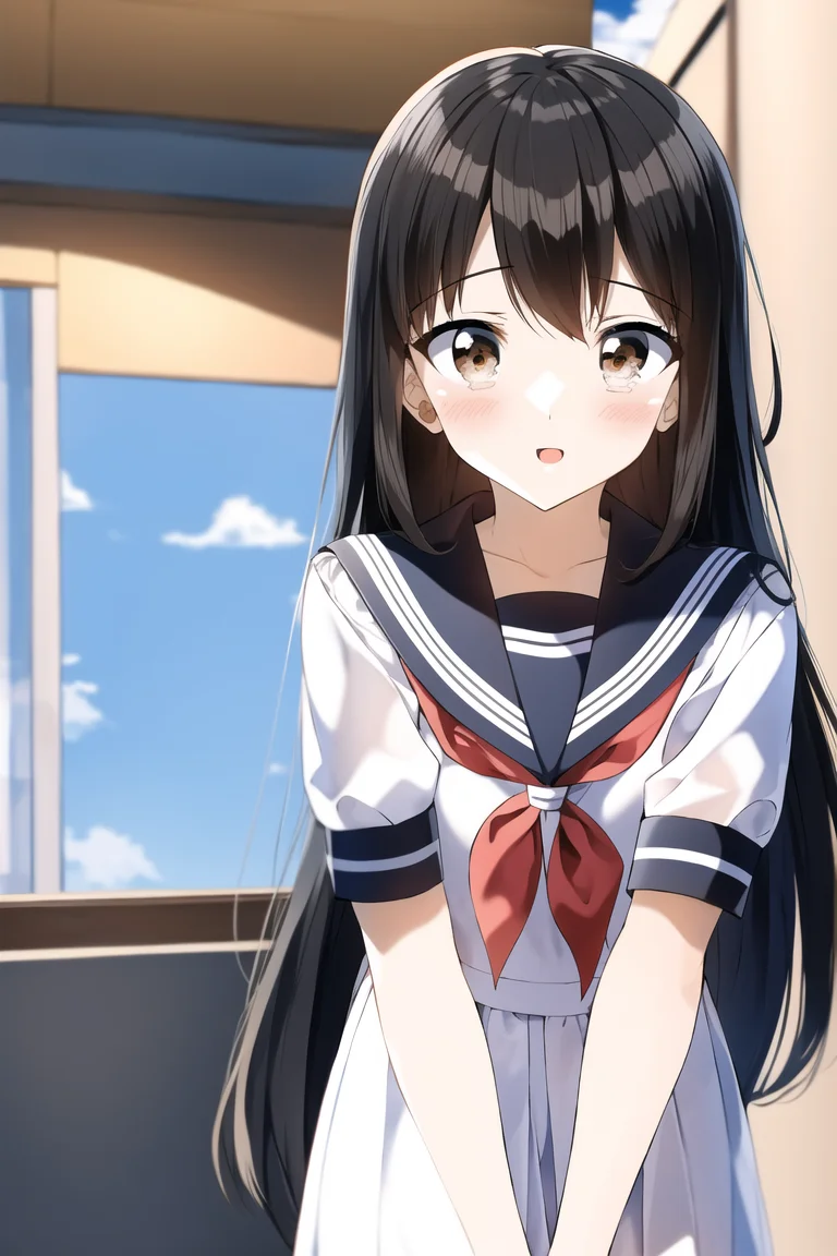 1girl, serafuku, neckercheif, sailor coollar, long hair,
<lora:PentagonRailgunStyle:1>