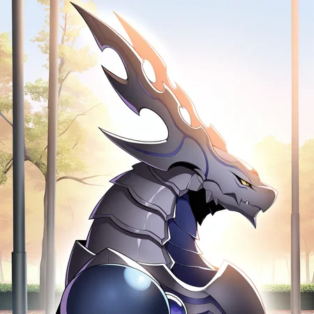 highres, best quality, masterpiece, very aesthetic, newest, year_2024, year_2023, year_2022,<lora:DorugoramonIllustrious:1>, dorugoramon,solo, cropped,portrait,outdoors,park,from side,trees