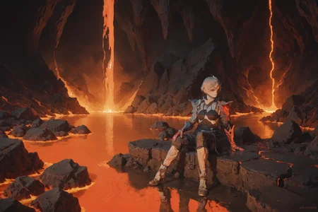score_9, score_8_up, score_7_up, Arrisa, front view, full body, digital painting, sitting crossed-legged, relaxed,lava BREAK <lora:ARRISA-12:1>