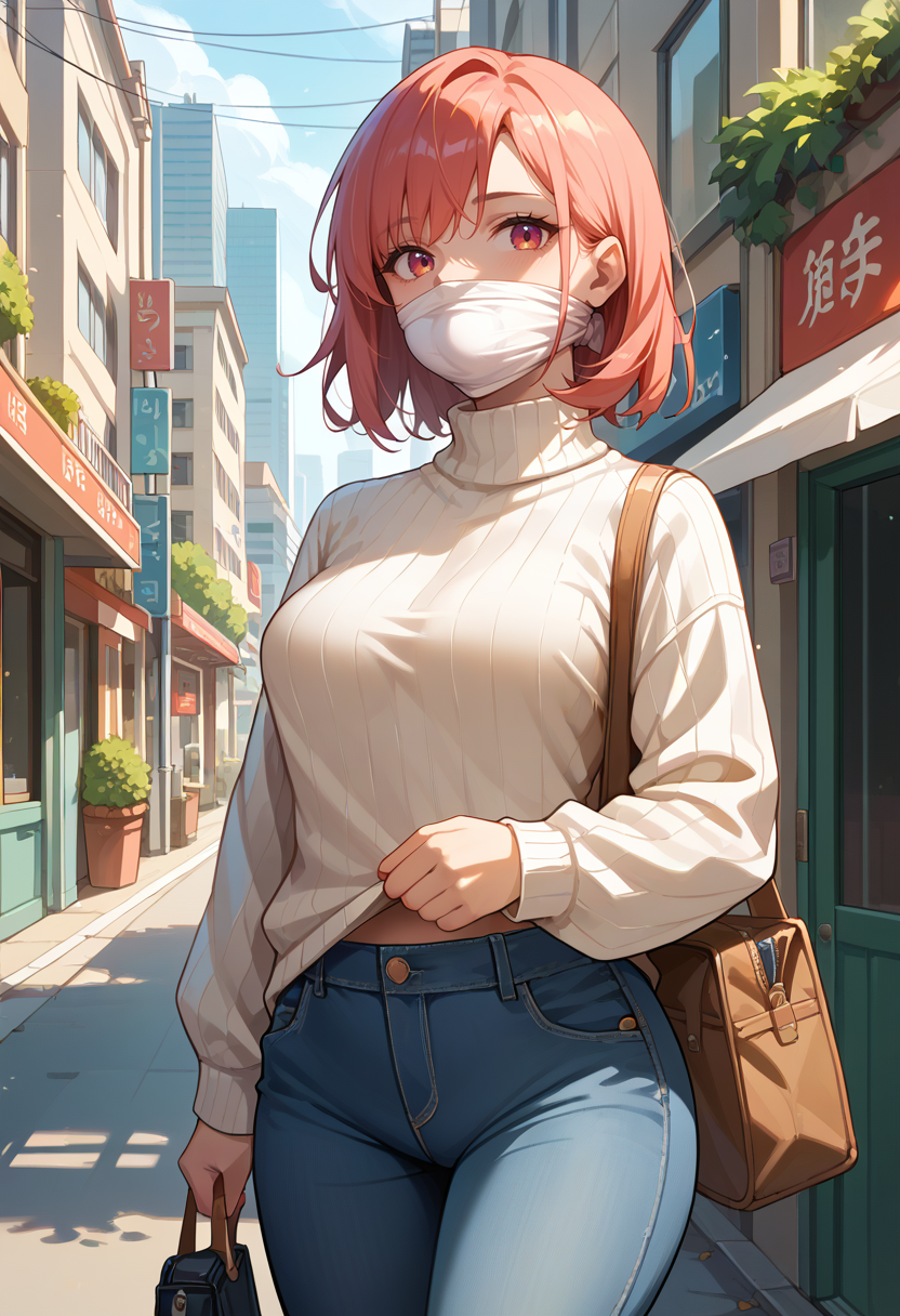 score_9, score_8_up, score_7_up,
1girl,breasts, sweater, pants, medium hair, 
solo, outdoors, cowboy shot,city, 
over the mouth gag,
<lora:otmstuffponyxl:1>