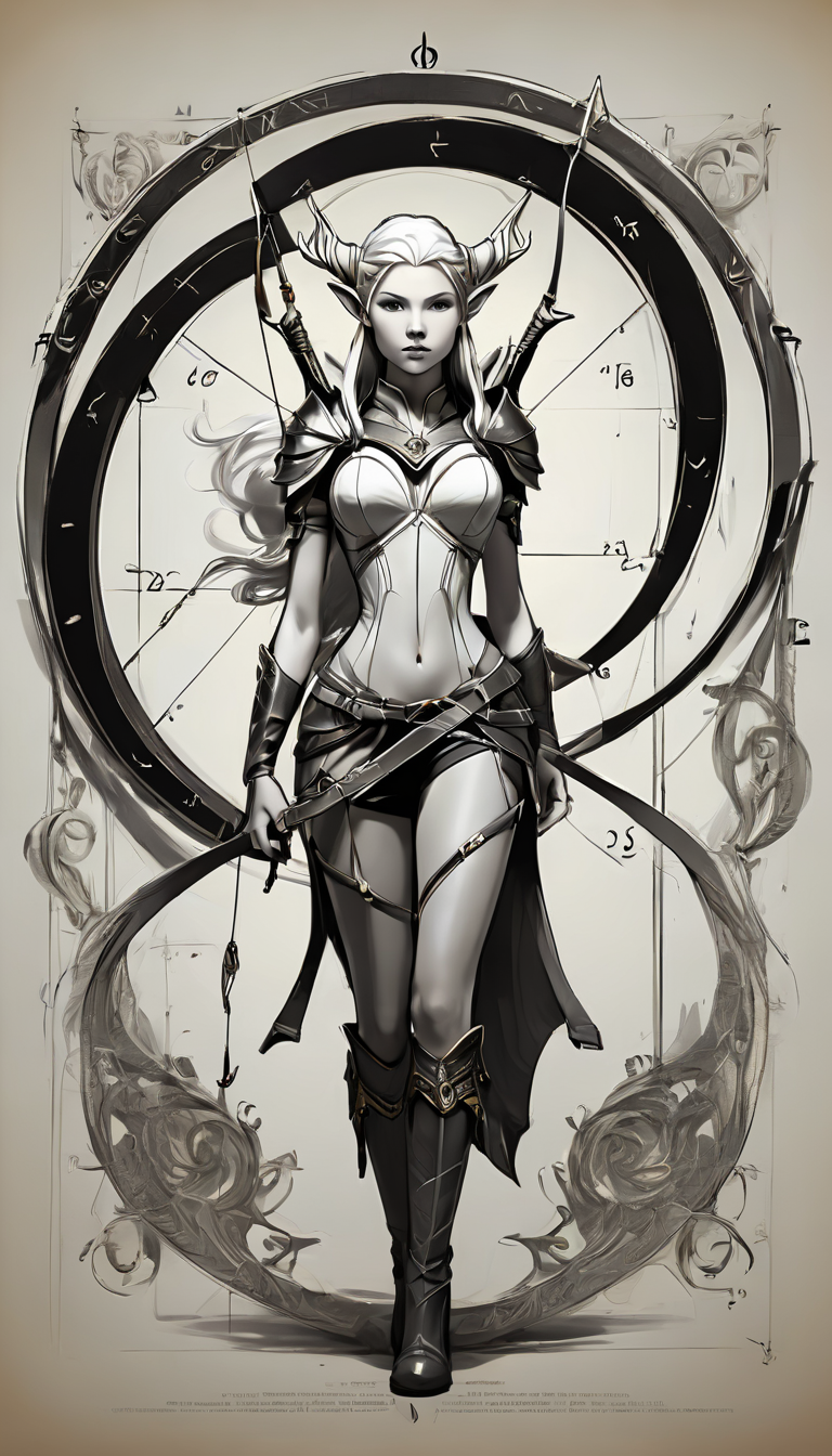 sketch_sheet, a drawing of Elve Archer, ((black and white:1.5)), (paper background:1.5) golden ratio, detailed, sharp focus, intricate, still, dynamic, full color, attractive, cinematic, highly saturated colors, surreal, open intriguing, very inspirational, glowing, magical, thought fascinating, creative, positive, unique  <lora:sketches-sdxl:1>