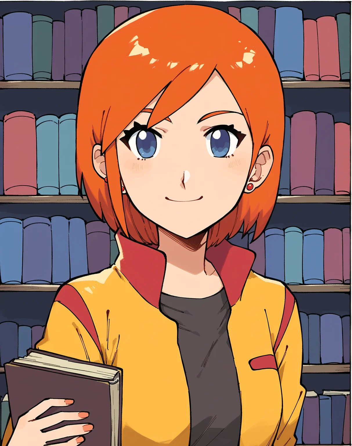 score_9, score_8_up, score_7_up, score_6_up,
BREAK
lunaMWS, 1girl, upper body, blue eyes, orange hair, short hair, swept bangs, looking at viewer, small breast, happy, light smile
BREAK
yellow jacket, black shirt, portrait, red earrings
BREAK
library, book, bookshelf <lora:Luna_PlanetSurvival-000009:1>