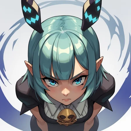 gawr_gura_(1st_costume), hololive, 1girl, blue_hair, blue_eyes, trimetric view, from above, facing side, looking above, looking at viewer
 <lora:Lab-Zero-game_Lora(PonyXL)captions2-000010:1.23>, anime artwork in lzg style, score_9, score_8_up, score_7_up, score_6_up, score_5_up, score_4_up