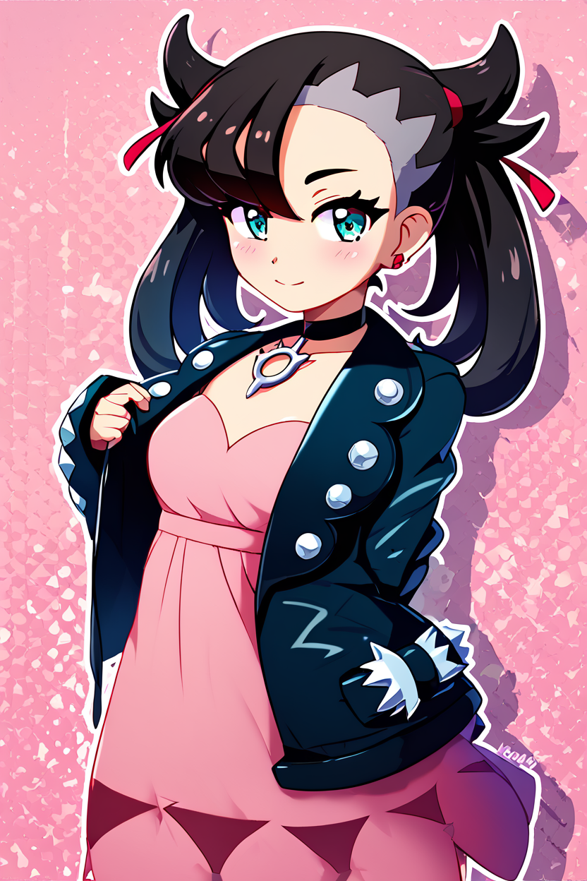 score_9, score_8_up, score_8, medium breasts, (curvy), cute, eyelashes,       BREAK, , BREAK, zzMarnie, aqua eyes, black choker, black hair, red ribbon, pink dress, jewelry, black jacket, open clothes, long sleeves, <lora:MarnieP3:0.8>,, <lora:Konpeto_PDXL_v3:1.0>, , BREAK,  smile, looking at viewer, cowboy shot,  embedding:zPDXL, Expressiveh, <lora:SDXLFaeTastic2400:0.5>,  <lora:Expressive_H-000001:0.4>,