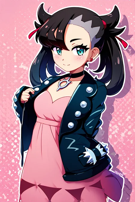 score_9, score_8_up, score_8, medium breasts, (curvy), cute, eyelashes, BREAK, , BREAK, zzMarnie, aqua eyes, black choker, black hair, red ribbon, pink dress, jewelry, black jacket, open clothes, long sleeves, <lora:MarnieP3:0.8>,, <lora:Konpeto_PDXL_v3:1.0>, , BREAK, smile, looking at viewer, cowboy shot, embedding:zPDXL, Expressiveh, <lora:SDXLFaeTastic2400:0.5>, <lora:Expressive_H-000001:0.4>,