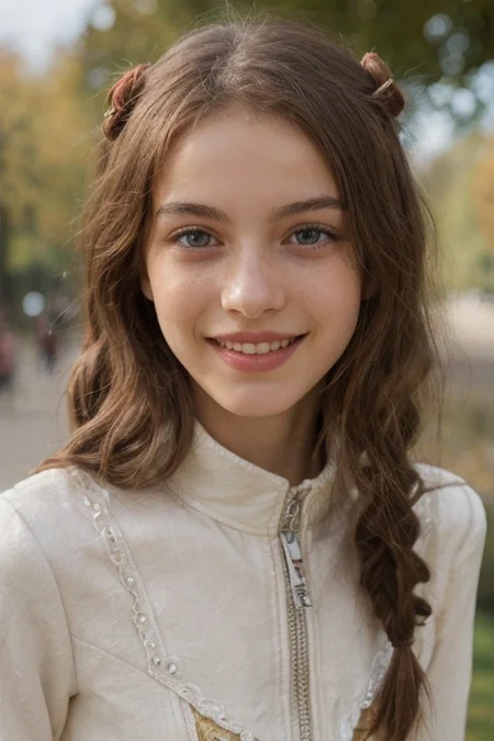 an extremely delicate and beautiful 18yo German girl, young,  raven black hair caught in a bun, golden hairnet with pearls, lightly disheveled hair, strolling through the Englischer Garten in Munich, perky breasts, nipple-piercing, seductive smile, looking sideways at viewer, happy, pigtails, freckles, (natural detailed skin texture:1.1), (moles, abs:0.7), playful, happy, head tilted sideways, perfect white teeth, (white teeth),soft, volumetric light, extremely detailed, intricate detailed steampunk brown leather and green dress, white lace blouse, covered nipples,  with underbust corset laced with golden straps, deep cleavage, subsurface scattering, pokies, covered nipples, remarkable color, ultra realistic, textured skin, remarkable detailed pupils, realistic dull skin noise, visible skin detail, skin fuzz, dry skin, bokeh, sharp focus on subject, (extremely detailed face, beautiful eyes, detailed eyes, symmetric eyes, seductive eyes, slim face:1.3),