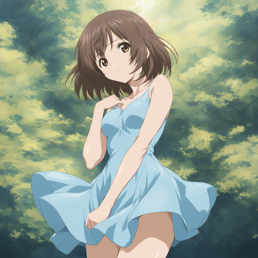 masterpiece,1girl,solo,looking at viewer,cowboy_shot,blue dress,<lora:Moe_Ukida ag4o v1:1> moe_ukida, brown hair, short hair, brown eyes,