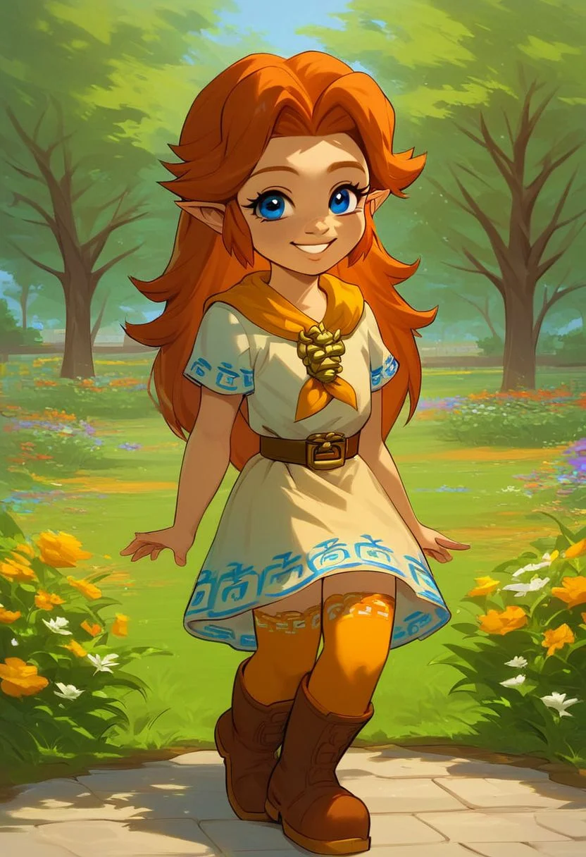 (((score_9, score_8_up, score_8, solo, female, malon, short sleeves, boots, belt, malon dress, malon skirt, brown belt, yellow neckerchief, orange long stockings, female, cute, cub, young cub, young))), (((eye lashes, brown hair, blue eyes))), (masterpiece, best quality, hires, high resolution:1.2), rating_explicit, detailed background, (((garden, tree, outdoors, grass, orange long stockings))), (((smile, suggestive, looking at viewer))) (((laying on grass, side, orange long stockings})), (((female, solo))),