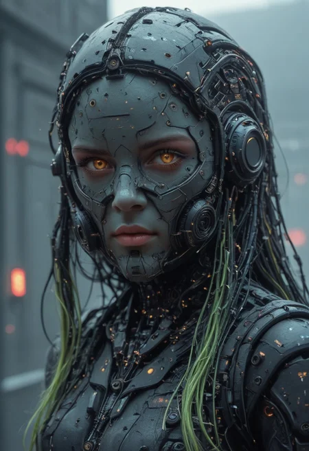 <lora:ck-nc-cyberpunk-IL-000011:0.60>,  masterpiece, best quality, good quality, very aesthetic, absurdres, newest, 8K, depth of field, focused subject, dynamic angle, side view, from above, action shot, wabi sabi android woman, rainbow hair, glowing hair, cute simplistic frog hat, gazing at the viewer, clean visible face, clean white rectangular ceramic material and mechanical parts, their face mask is open, one eye has mechanical enhancements, servos, wires, exposed circuits, skin, holding giant green lillypad, (futuristic fractal shaped artemis station in background, window view), Sci-fi anime movie (style by George Shaw),shallow depth of field, vignette, (Fujicolor Superia X-TRA 400) , (bioluminecent glow:0.8),
in the style of cknc,
<lora:MoriiMee_Gothic_Niji_Style_Illustrious_r1:0.5>
<lora:ck-neon-retrowave-IL:0.85>
<lora:ck-shadow-circuit-IL:0.35>