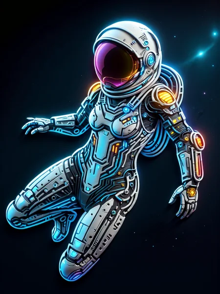 woman in spacesuit floating in space, mad-cybrpprct1, scifi <lora:Neon_Cyberpunk_Papercut_SDXL:1.2>, (masterpiece:1.2), best quality, (hyperdetailed, highest detailed:1.2), high resolution textures