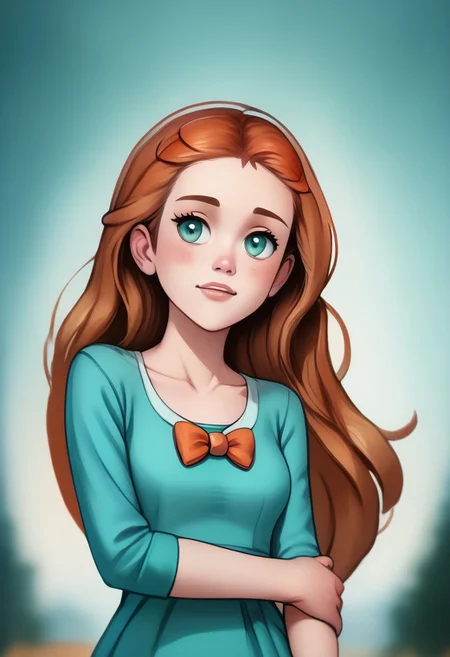 score_9, score_8_up, score_7_up, score_6_up, PRSNL_3_1, uncensored, pupils black dots, lips,
upper body, best quality, masterpiece, 4k, realistic, warm light,
PokeJasmine, long hair,
sandals, short white cardigan, collarbone, orange bowtie, sleeves past elbows, (very short dress), aqua dress