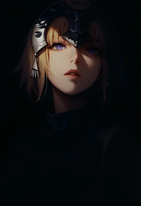 1girl, jeanne d'arc, solo, dark, light, masterpiece, best quality, very aesthetic, close up, parted lips