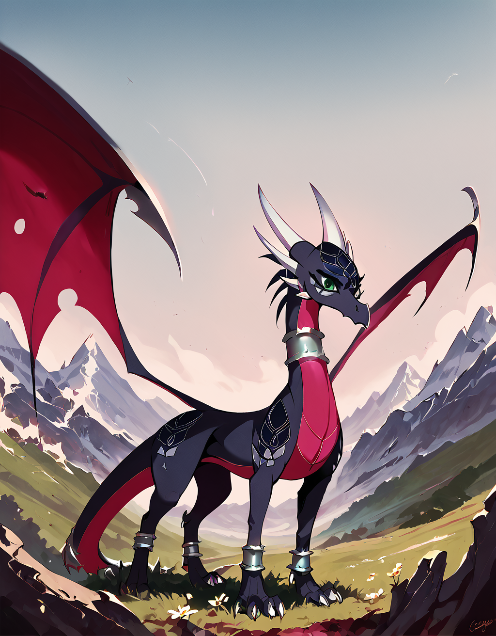<lora:Cynder_corrupted:1>
cynder, dragon, corrupted, green eyes, detailed eyes, solo, perforated wings, 2 wings, full figure, in a meadow,
hyperdetailed, computergraphic, cinematic style, hyper realistic,