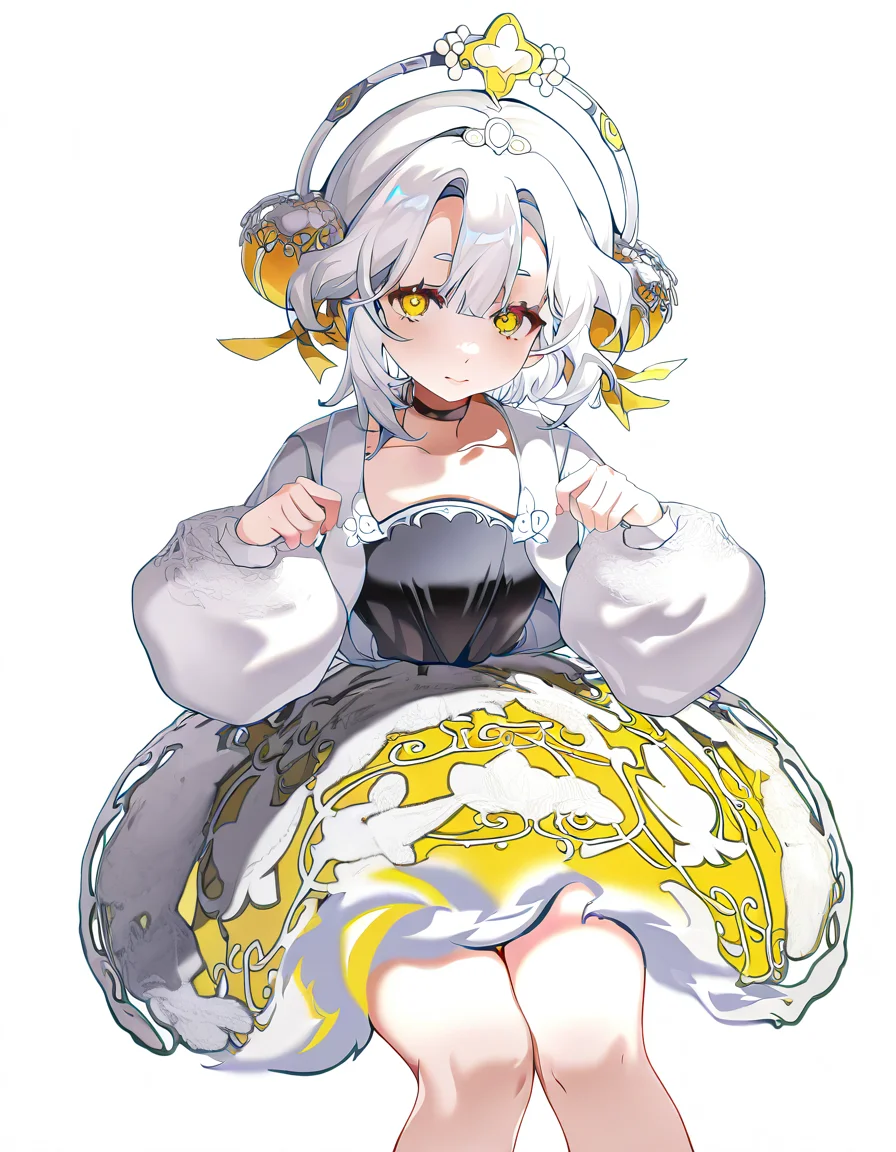 <lora:yinxiangnang-000014:1>,yinxiangnang,1girl,solo,looking at viewer,white background,simple background,cowboy shot,white hair,sitting,, masterpiece, best quality, very aesthetic, absurdres,newest, incredibly absurdres,, (tsukishiro saika:0.8)