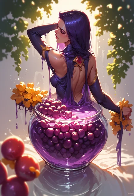score_9, score_8_up, score_7_up, 
Raven made of grapes, jar of grape peanut butter, oozing purple liquid,
hkmagic