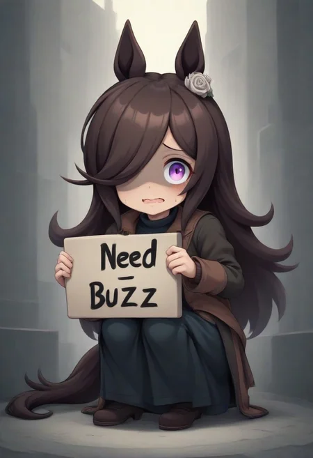 (umamusume,rice_shower_(umamusume),) 1girl, , long skirt ,(need_buzz, buzz, need_buzz, holding sign, holding sign ),
, Iron World Morph,pg,
silver flower,silver rose,
animal_ears, blue_skirt, brown_hair, hair_over_one_eye, hat, horse_ears, horse_girl, horse_tail, jacket, long_hair, looking_at_viewer, purple_eyes,
( skindentation, skirt, smile, solo, standing, tail,
linea_alba,squatting, looking at viewer, tilted_headwear, shaded face, fake smile, nervous sweat, wavy mouth, , very awa, long_sleeves,, solo, general, :0.8)