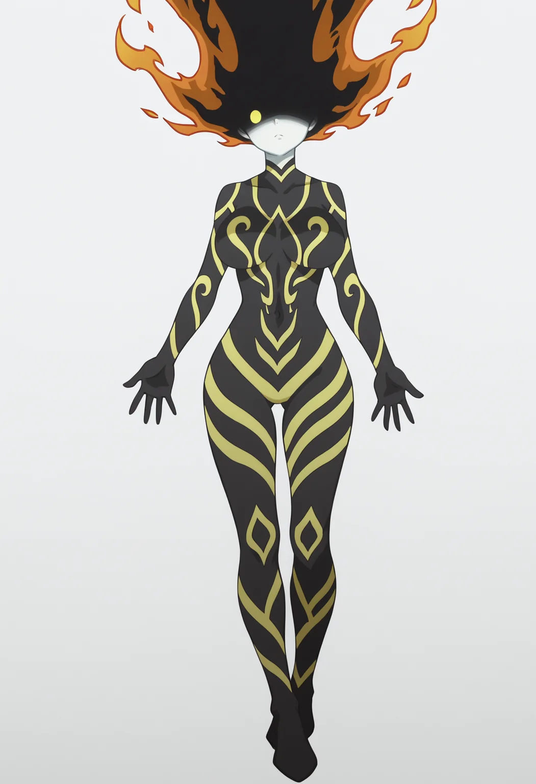 score_9, score_8_up, score_7_up, anime screencap, BREAK
1girl, dimaria, long hair, yellow eyes, no pupils, fiery hair, one eye,
bodysuit, colored skin, glowing, large breasts, neon trim, no nipples, thigh gap,
standing, full body, solo, looking at viewer, (simple background, white background:1.3) <lora:DimariaYestaGodSoulPDXL_byKonan:1>