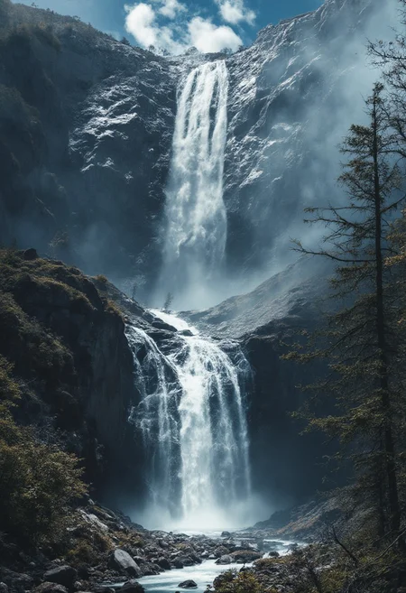 A surreal scene where a waterfall pours out of a painting into the real world, merging art and nature.
aidmaimageupgrader, aidmaHyperrealism, aidmaMJ6.1, aidmafluxpro1.1