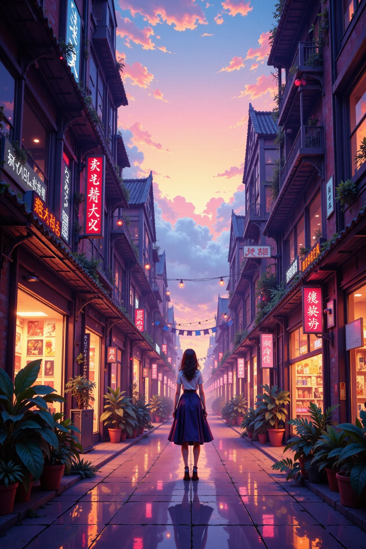 a cyberpunk futuristic mall beautiful anime landscape, early morning, woman, very intricate, very detailed, sharp, bright, colorful, <lora:Hand v2:0.5> <lora:Anti-Blur:1><lora:Insane Detail Slider:0.25>  <lora:flux.1_lora_flyway_Epic-detail_v2:0.3> <lora:fluxenhancer:0.25> <lora:ROWER:0.6> <lora:flux-charmer-v1-1:0.4> <lora:Colorful_Fantasy_Art_for_FLUX:1> fantasy art